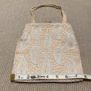 Vintage Paisley light pink satin beaded handbag. Walborg W Germany